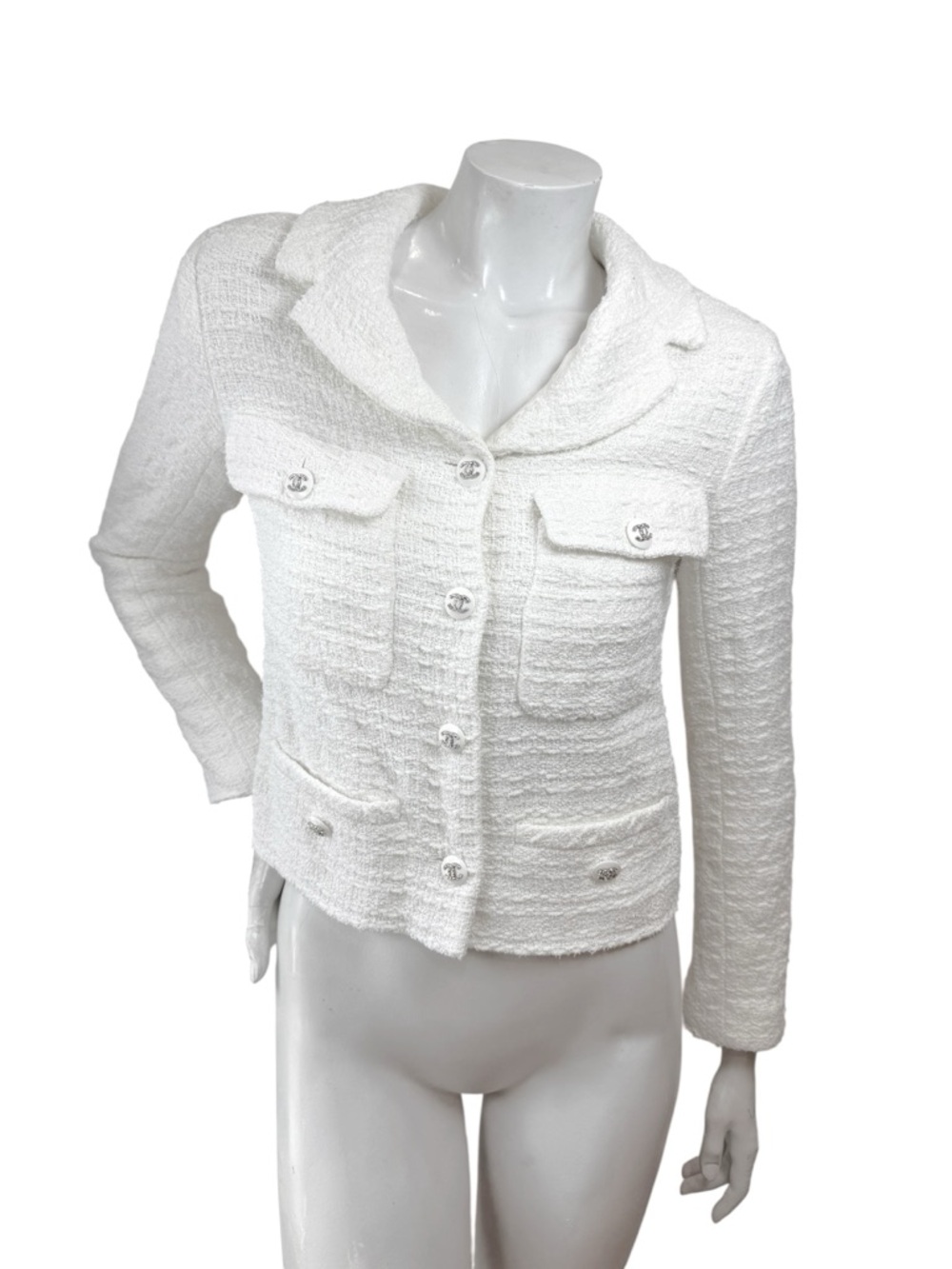 Chanel Spring 2022 White Bouclé CC Button Jacket FR34